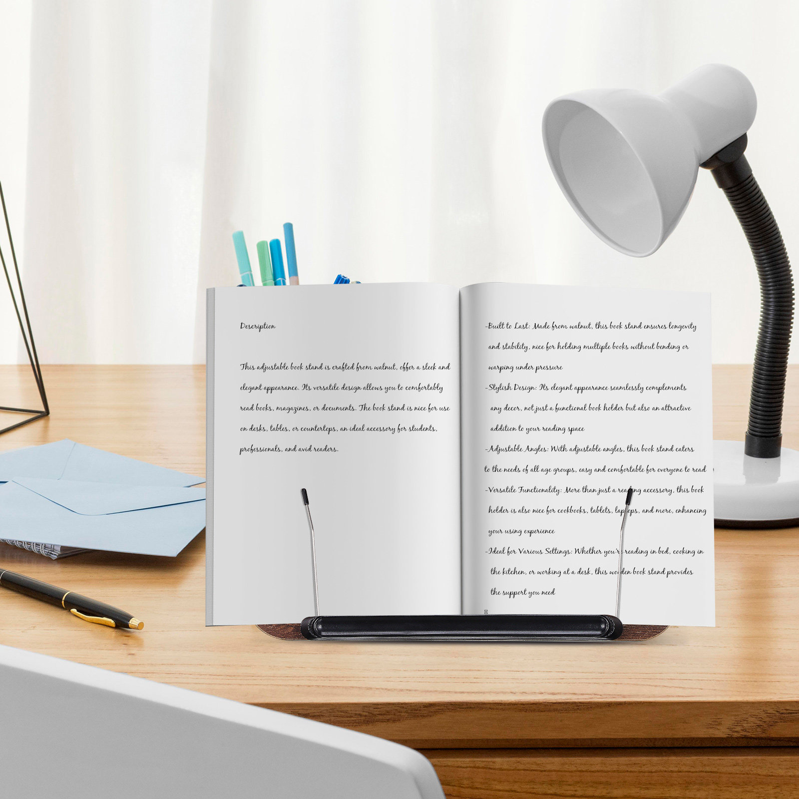 Document Holder Stand - Adjustable Walnut Book Stand for Reading